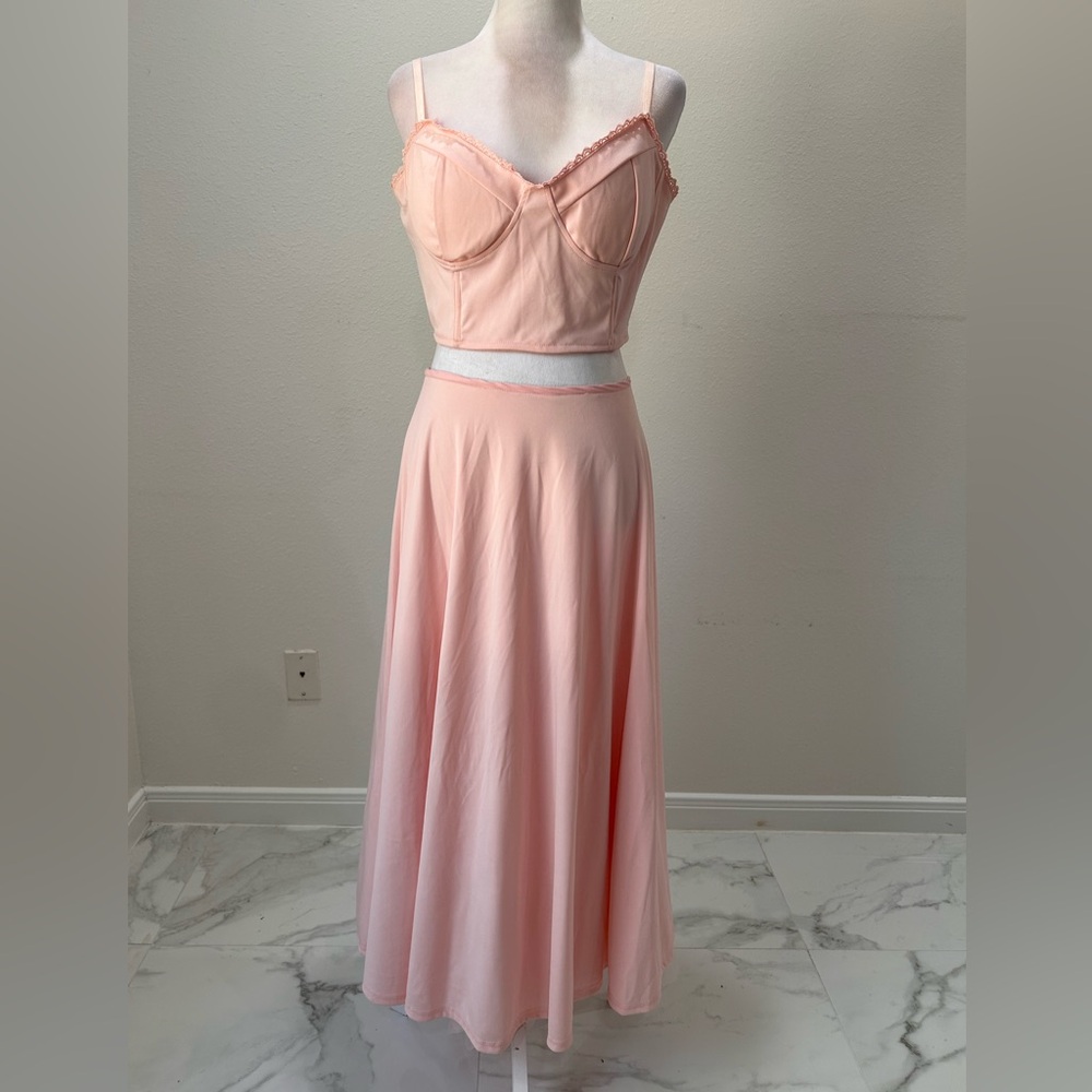 Pink Two-Piece Top and Skirt Coquette Set, Size XL
